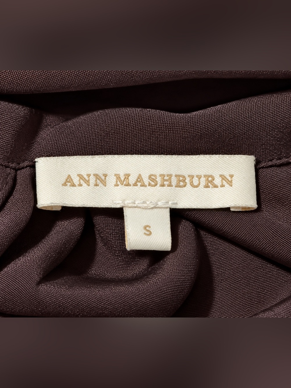 ANN MASHBURN Chocolate Brown Mock Tie Neck Long Sleeve 100% Silk Blouse Size S - Picture 2 of 7